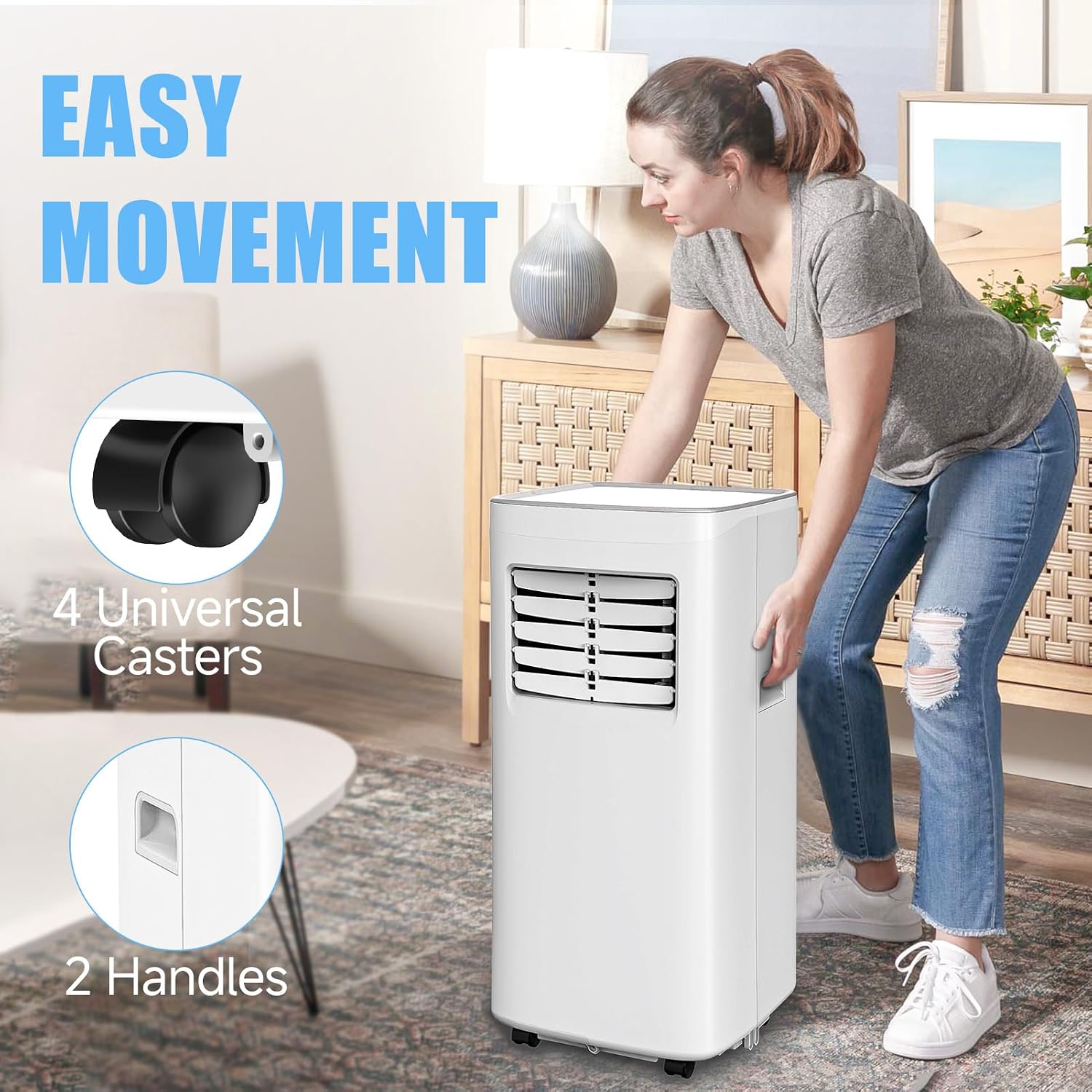 Portable Air Conditioners, 3-in-1 8500 BTU Cooling Unit with Fan & Dehumidifier for Room, Quiet Operation, Cools up to 450 sq.ft, Complete Window Installation Kit for Home Office