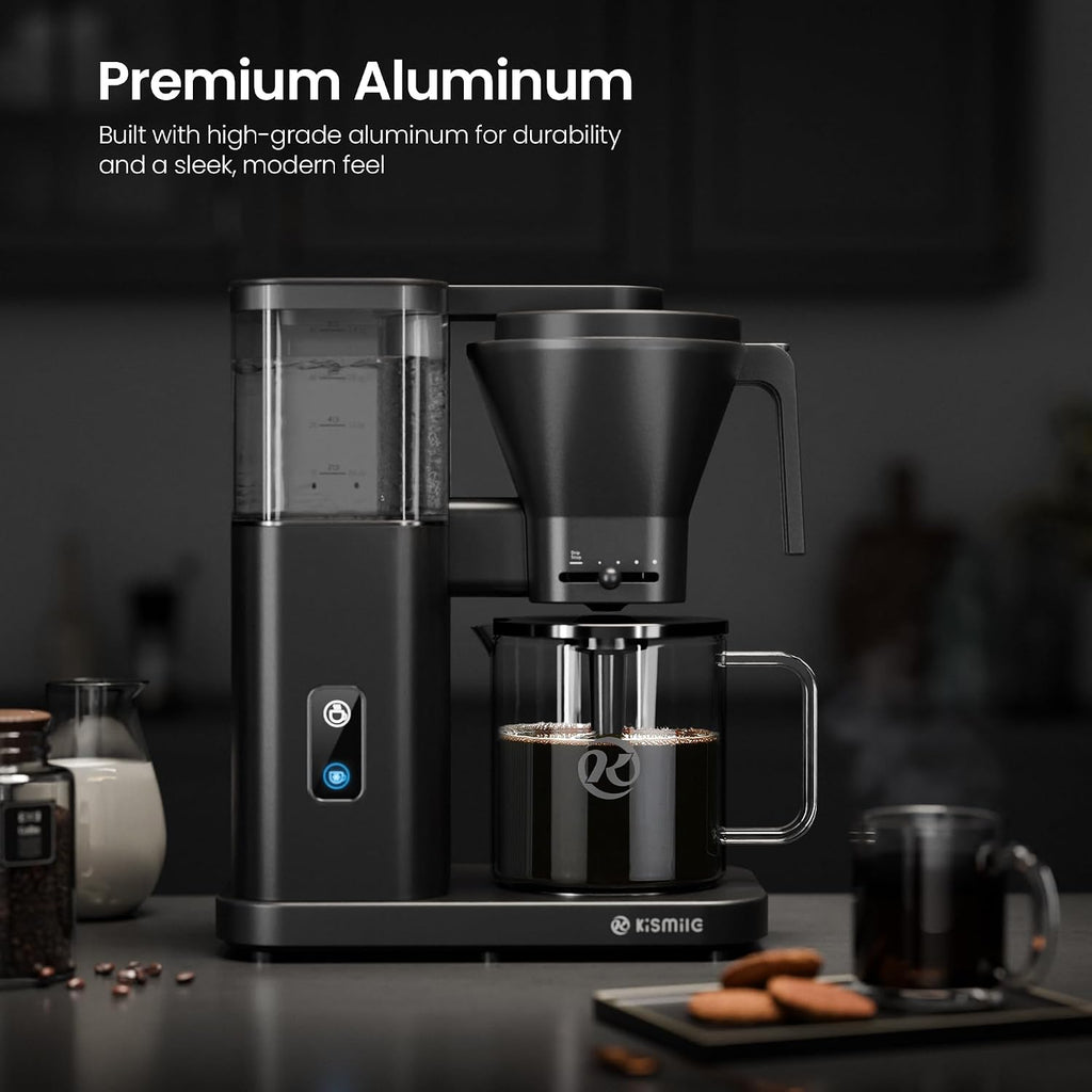 Kismile 8 Cup Drip Coffee Maker Machine, 3s Instant Heat 197-205℉, Removable Water Tank, Adjustable Flow Control, Pour Over Coffee Brew with Deep Cold Brew & Keep Warm 40 Min, Easy to Clean(Black)