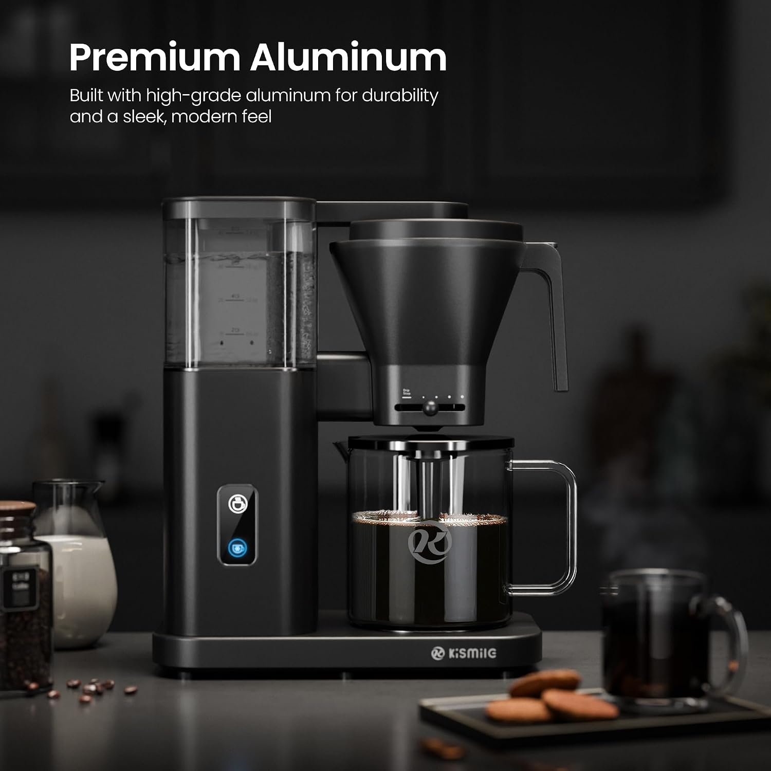 Kismile 8 Cup Drip Coffee Maker Machine, 3s Instant Heat 197-205℉, Removable Water Tank, Adjustable Flow Control, Pour Over Coffee Brew with Deep Cold Brew & Keep Warm 40 Min, Easy to Clean(Black)