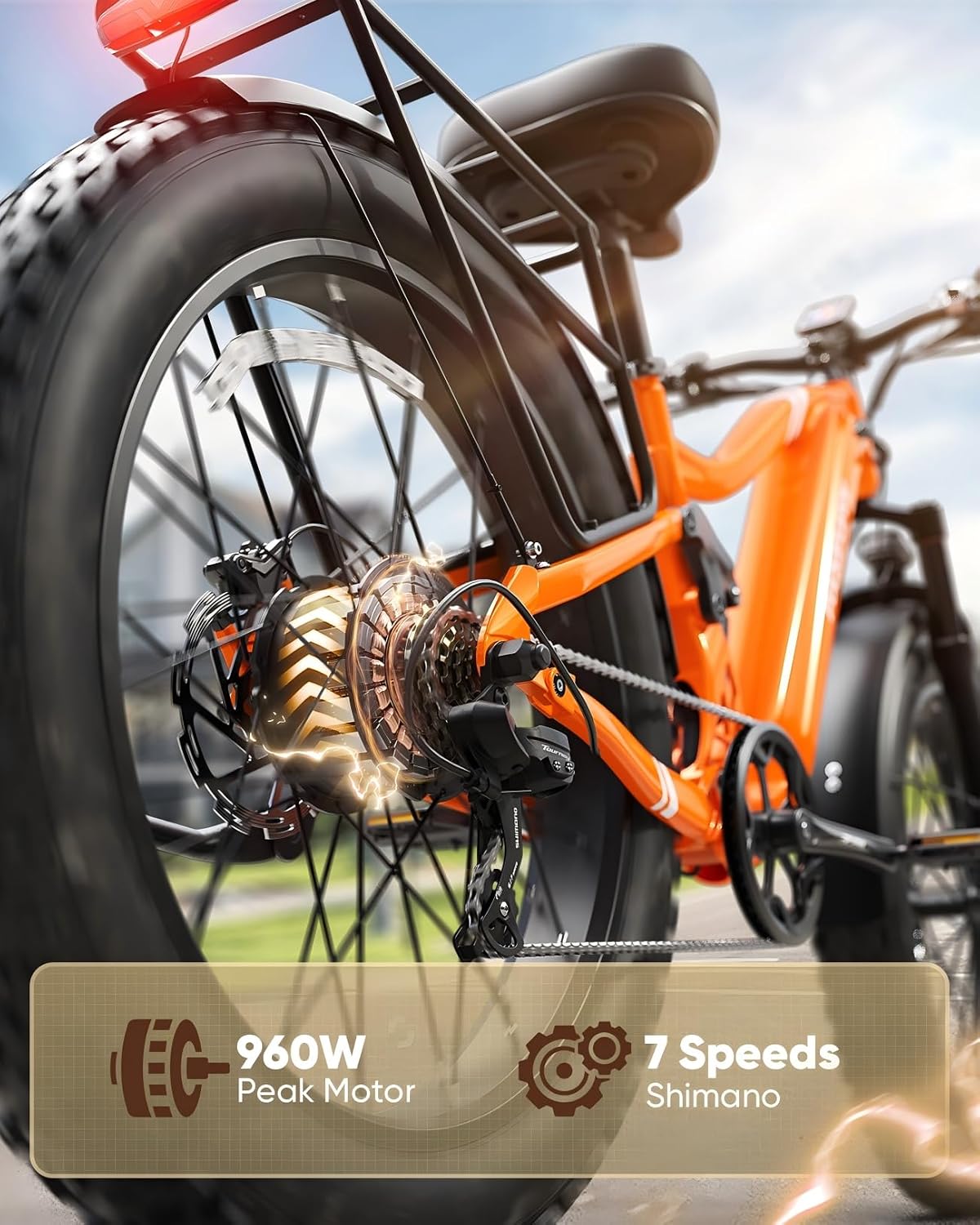PUCKIPUPPY Electric Bike for Adults 960W, 48V 20AH Battery Ebike, 26' Fat Tire 28MPH 80Miles Range Mountain Electric Bicycle, 7 Speed Hydraulic Disc Brake, Full Suspension