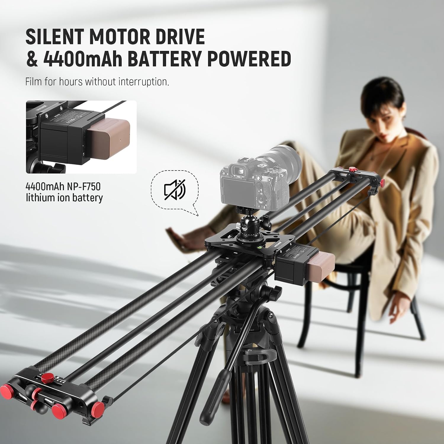NEEWER 47.2'/120cm Motorized Camera Slider, App Wireless Control DSLR Carbon Fiber Dolly Rail Slider with 4400mAh F750 Battery (Charger Not Included), Support Video Mode, Time Lapse Photography, ER1