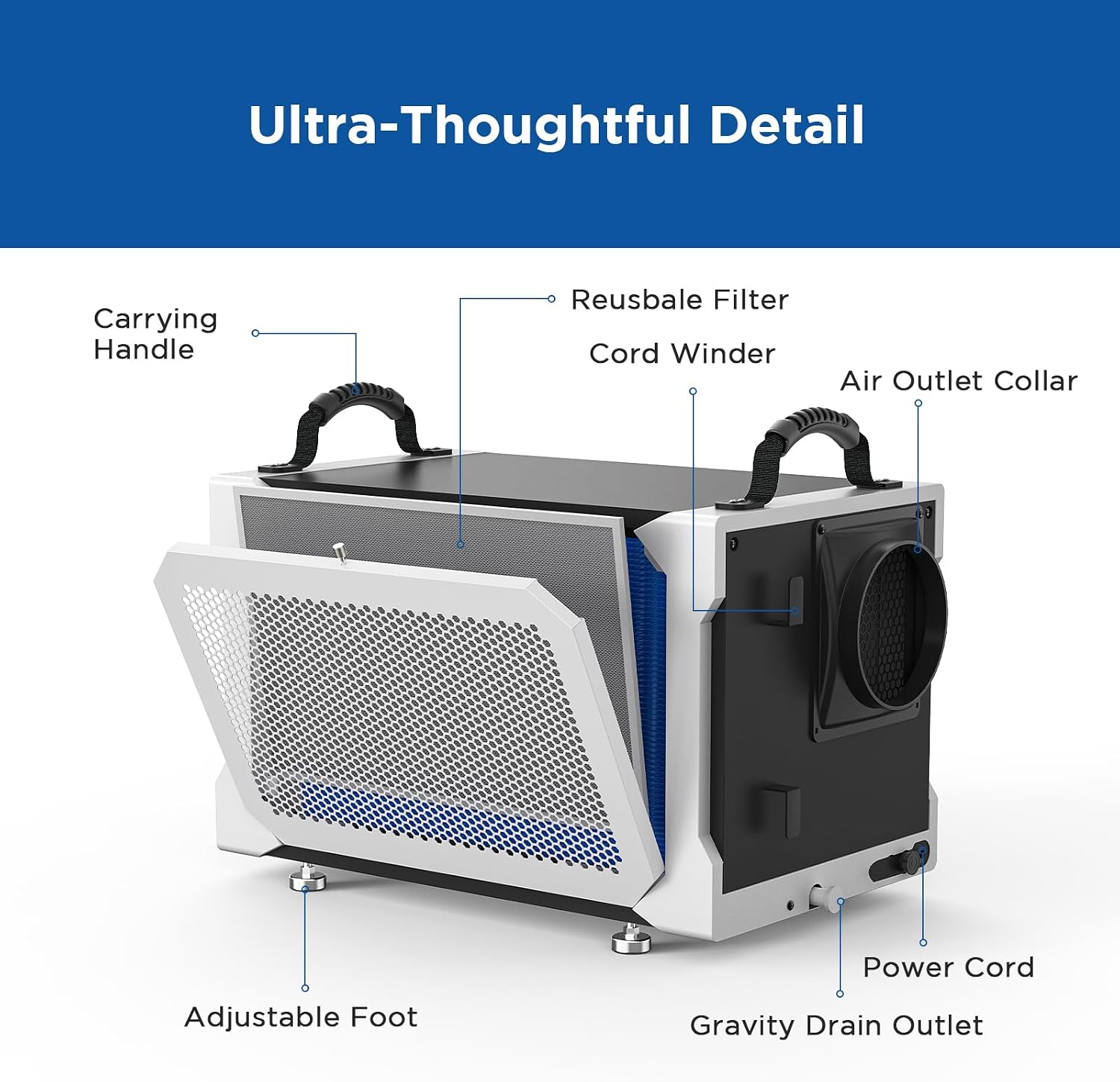 155 Pint Commercial Dehumidifier with Drain Hose for Crawl Spaces, Basements, Industry Water Damage Unit, Large Capacity, Compact, Portable, Auto Defrost, Memory Starting