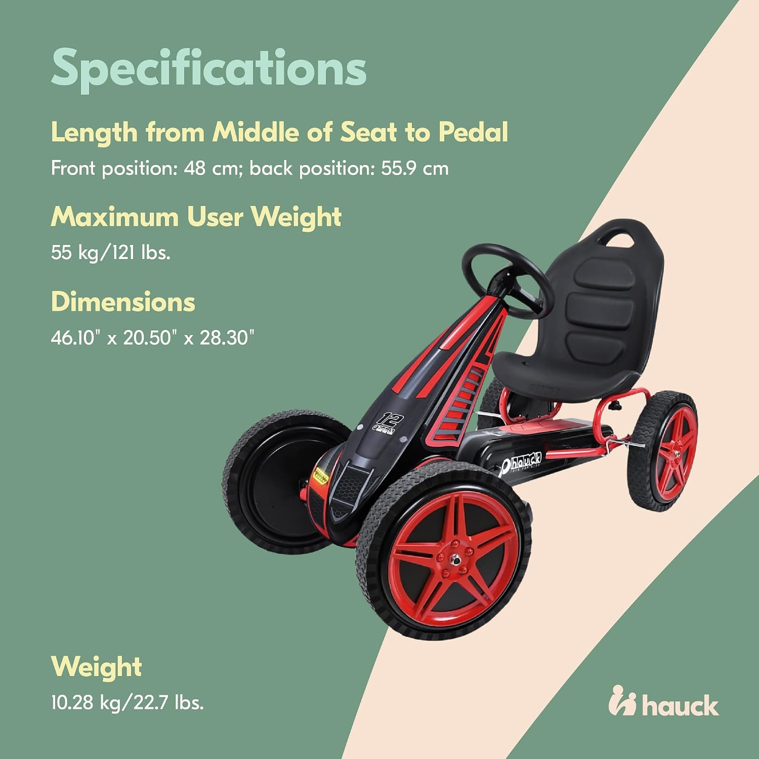 hauck Kids Pedal Go Kart, Hurricane 4 Wheel Bike Cart with Rubber Tires, Ages 4-10, Red - Outdoor Ride-On Bicycle Karts with Wheels for Boys and Girls