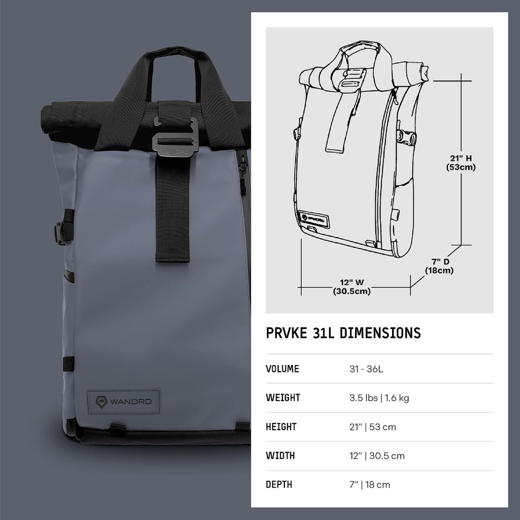 WANDRD PRVKE 31L Photography Bundle: Weather-Resistant Travel & Camera Backpack with Laptop Sleeve, Quick Side Access, Clamshell Opening – Ideal Photography & Travel Bag (Aegean Blue)