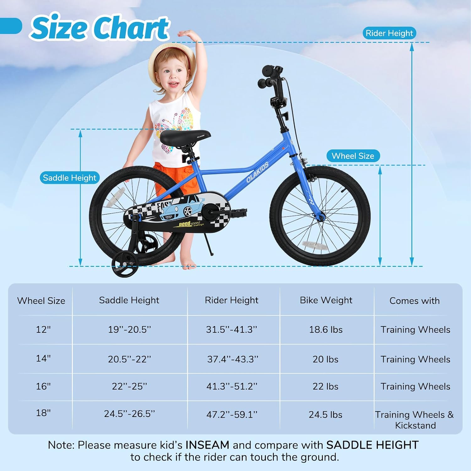 Olakids Kids Bike, 12 14 16 18 Inch Racing Car Themed Toddlers Bike with Training Wheels Adjustable Seat and Handlebar Coaster Brake and Handbrake, Children Bicycle for Boys Girls