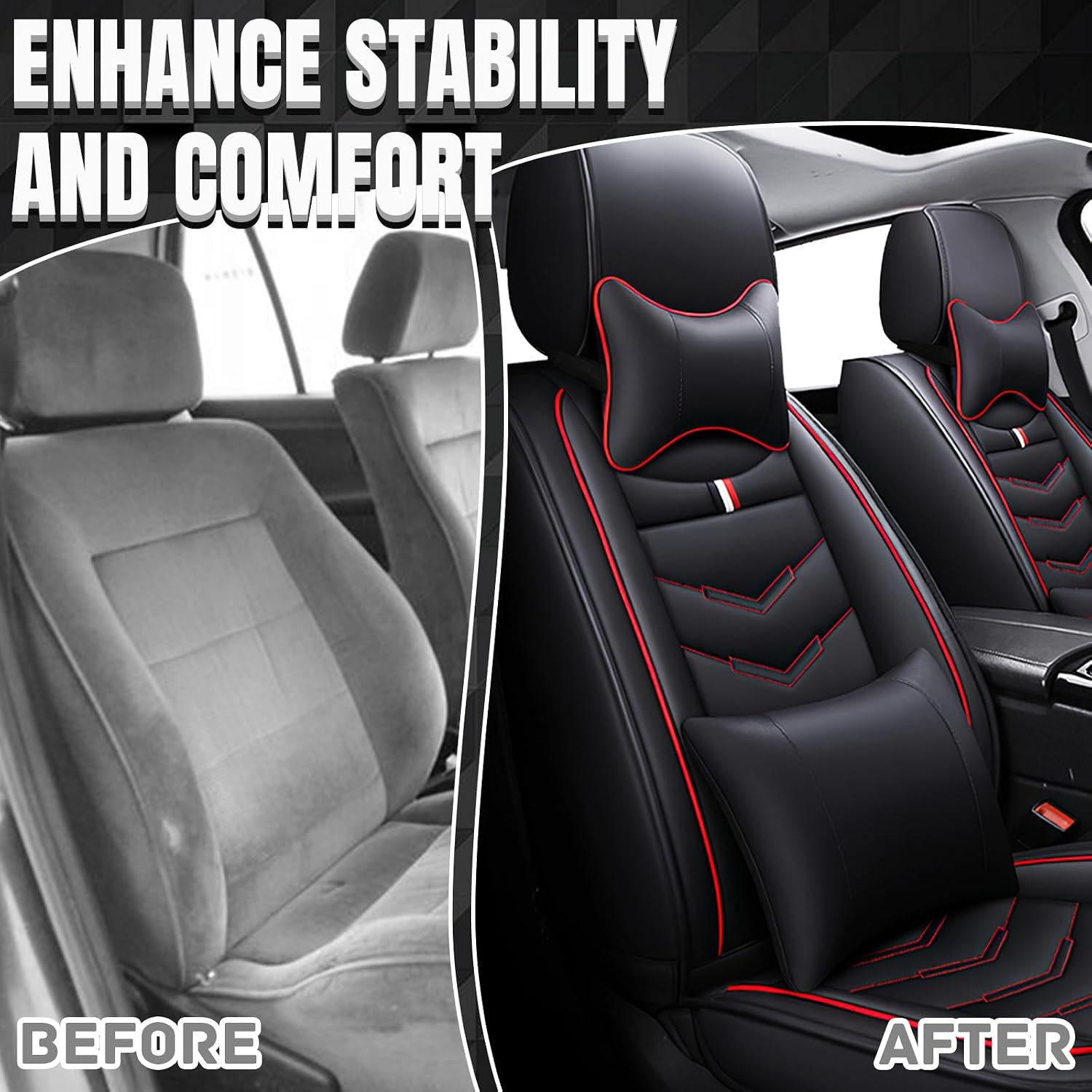Car Seat Covers Fit for Buick Enclave 2008-2025, Leather Seat Covers for Car, Waterproof Non-Slip Durable Car Seat Protector(2 Seats with Pillow,Black Red)