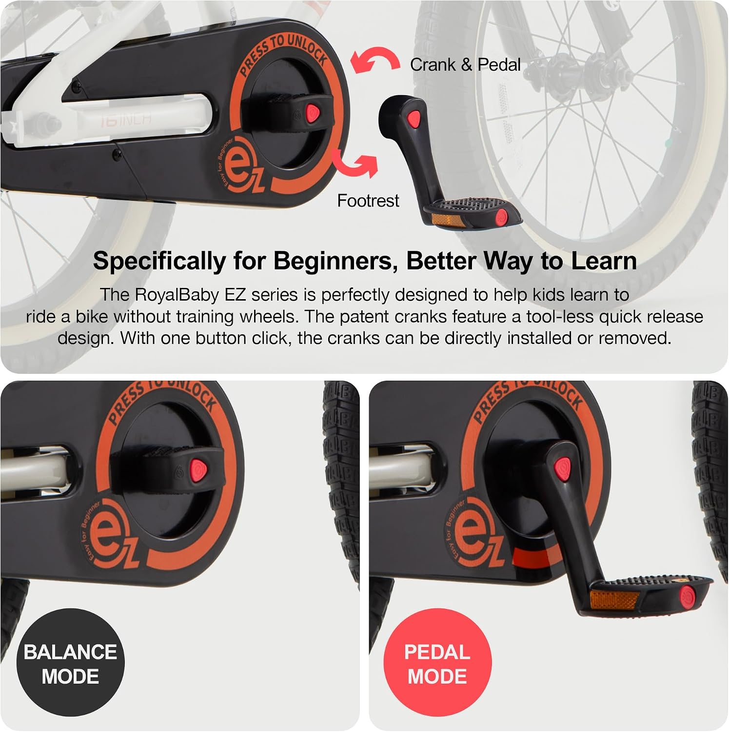 RoyalBaby EZ Kids Bike, Lightweight Aluminum 2-in-1 Balance to Pedal Bike for Beginners Easy Learn Biking, Boys Girls