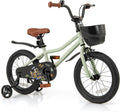 BABY JOY Kids Bike, 12' 14' 16' 18' Tank Bear DIY Children's Bicycle with Training Wheels, Storage Basket, Adjustable Handlebar & Seat, Handbrake & Coaster Brake, Girls Boys Bike