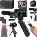 4K Digital Camera with Creator Accessory Kit 48MP Remote Control Vlogging Camera for Vloggers Autofocus Flip Screen Photography Cameras with Tripod Grip, Wide-angle & Macro lens, Mic, Batteries