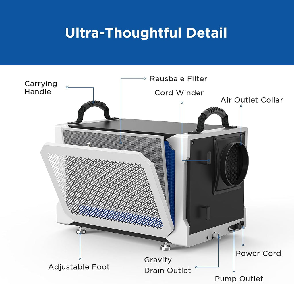155 Pints Commercial Dehumidifier with Pump and Drain Hose, Energy Star Certified Crawl Space dehumidifier, Industry Water Damage Unit for up to 6,000 sq ft Basements