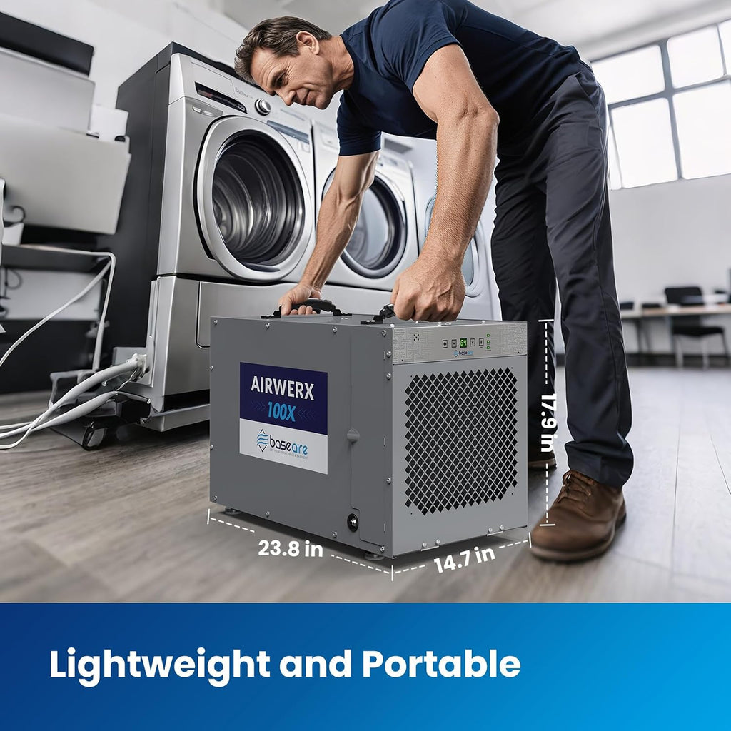 BaseAire 220 Pints Crawlspace Dehumidifiers with Pump and Drain Hose, Commercial Dehumidifier for Home,Garage and Basement, Large Capacity, Compact, Auto Defrost, Intelligent Control, Up to 2900 Sq Ft