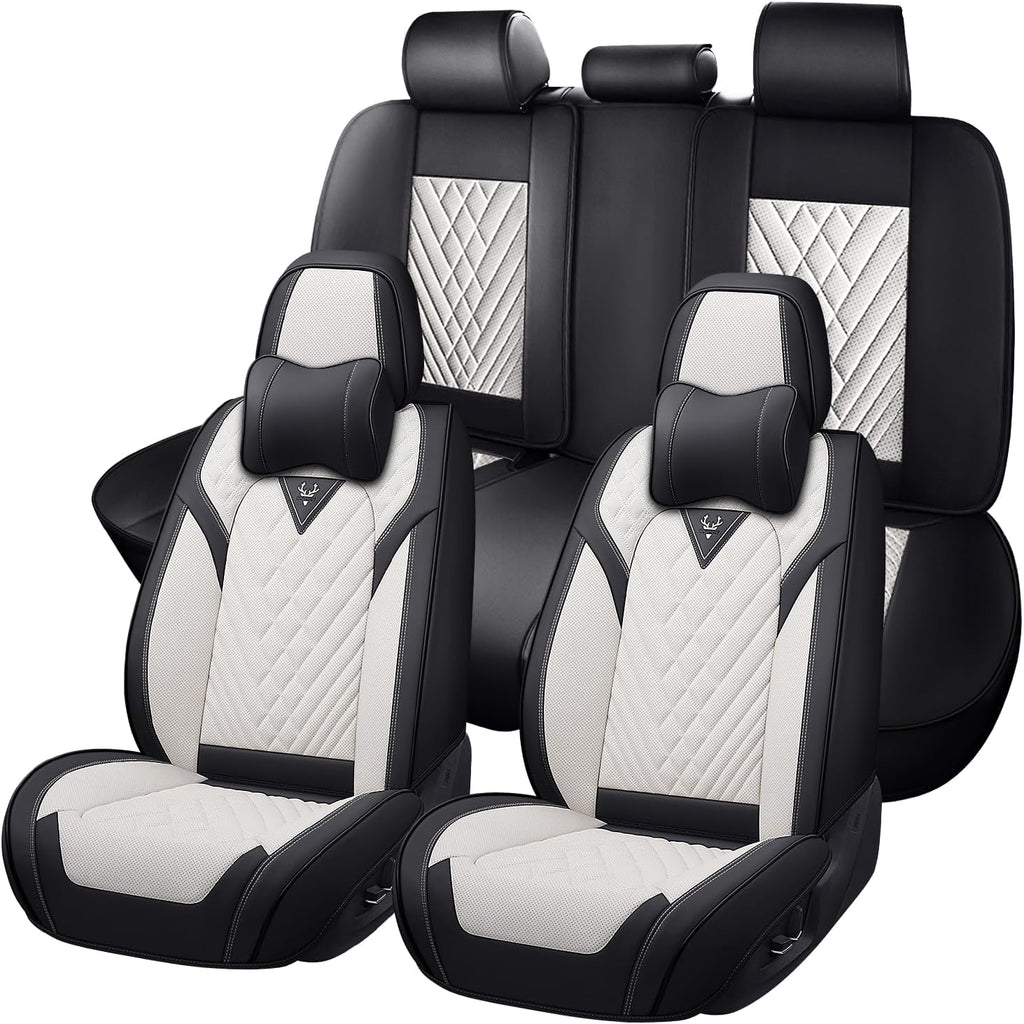 Car Seat Covers for Buick Enclave 2008-2026, Waterproof Nappa Leather Full Set Seat Cover with Headrests, Anti-Slip and Comfortable Automotive Seat Protector&Accessories(Black White)