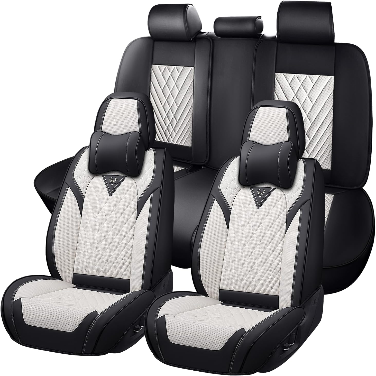 Car Seat Covers for Buick Enclave 2008-2026, Waterproof Nappa Leather Full Set Seat Cover with Headrests, Anti-Slip and Comfortable Automotive Seat Protector&Accessories(Black White)