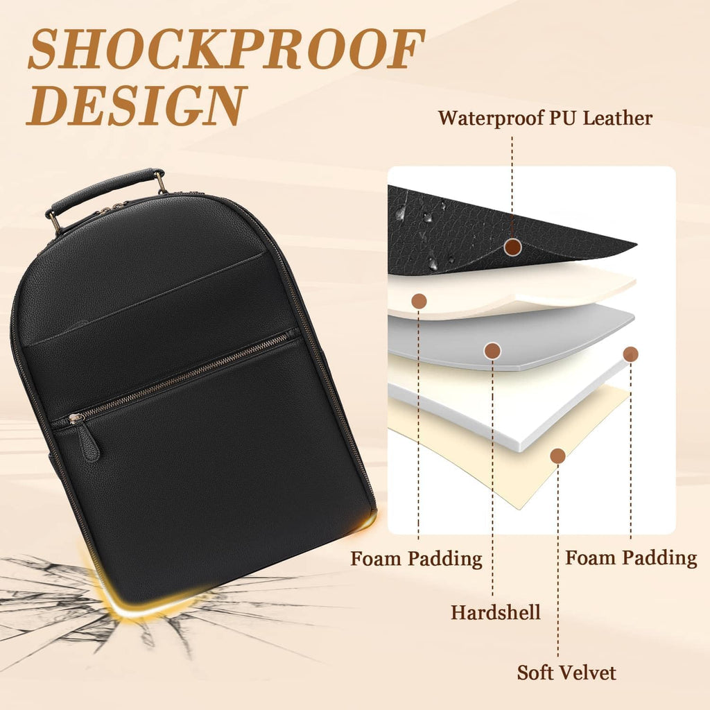 Camera Backpack Classic PU Leather with 15 Inch Laptop Compartment, Professional Camera Bag for Photographers for DSLR Large 20L Black