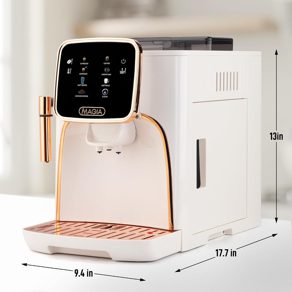 Zulay Kitchen Magia Clasica - Fully Automatic Espresso Machine With Grinder - Touch Screen Coffee Maker With One-Touch Operation - Milk Foam System For Latte, Cappuccino, Macchiato - Cream Copper