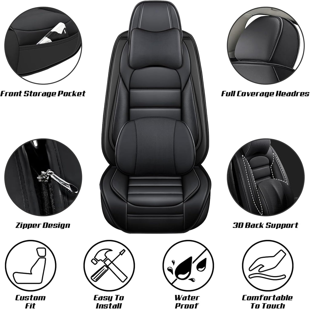 Car Seat Covers for Chevrolet Chevy Avalanche 2007-2013, Leather Auto Seat Cover Luxury Cushions Waterproof Seat Protectors (Black,Full Set with Pillow)