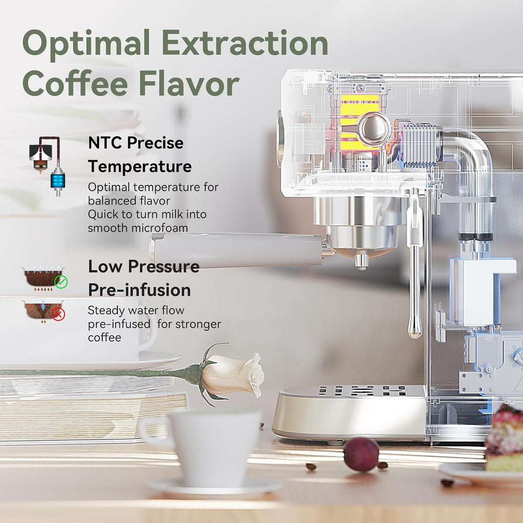 Gevi Commercial Espresso and Coffee Makers, Professional Espresso Maker Latte Machine with Milk Frother, Stainless Steel Expresso Coffee Machines for Home, Compact Cappuccino Machine, Great Gift