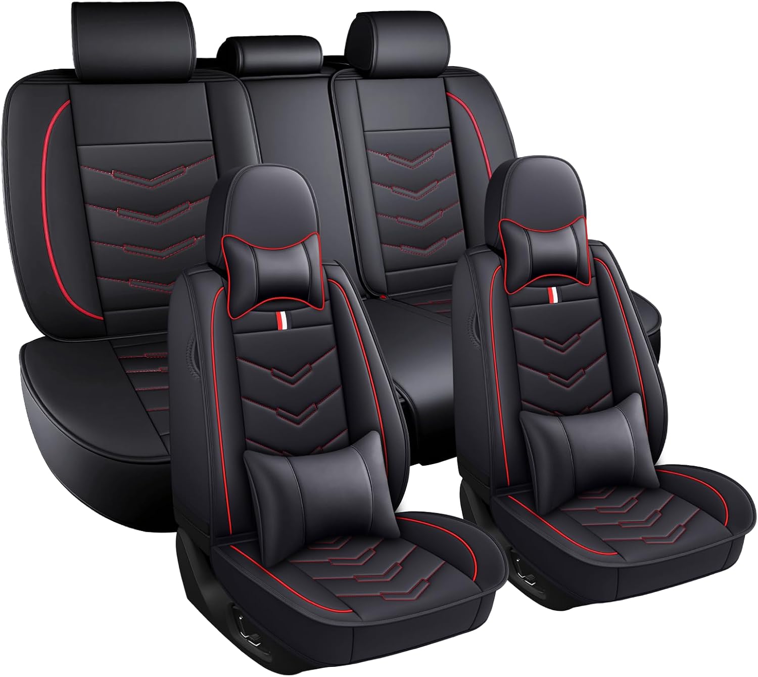 Car Seat Covers Fit for GMC Yukon XL 2000-2025, Leather Seat Covers for Car, Waterproof Non-Slip Durable Car Seat Protector(5 Seats with Pillow,Black Red)