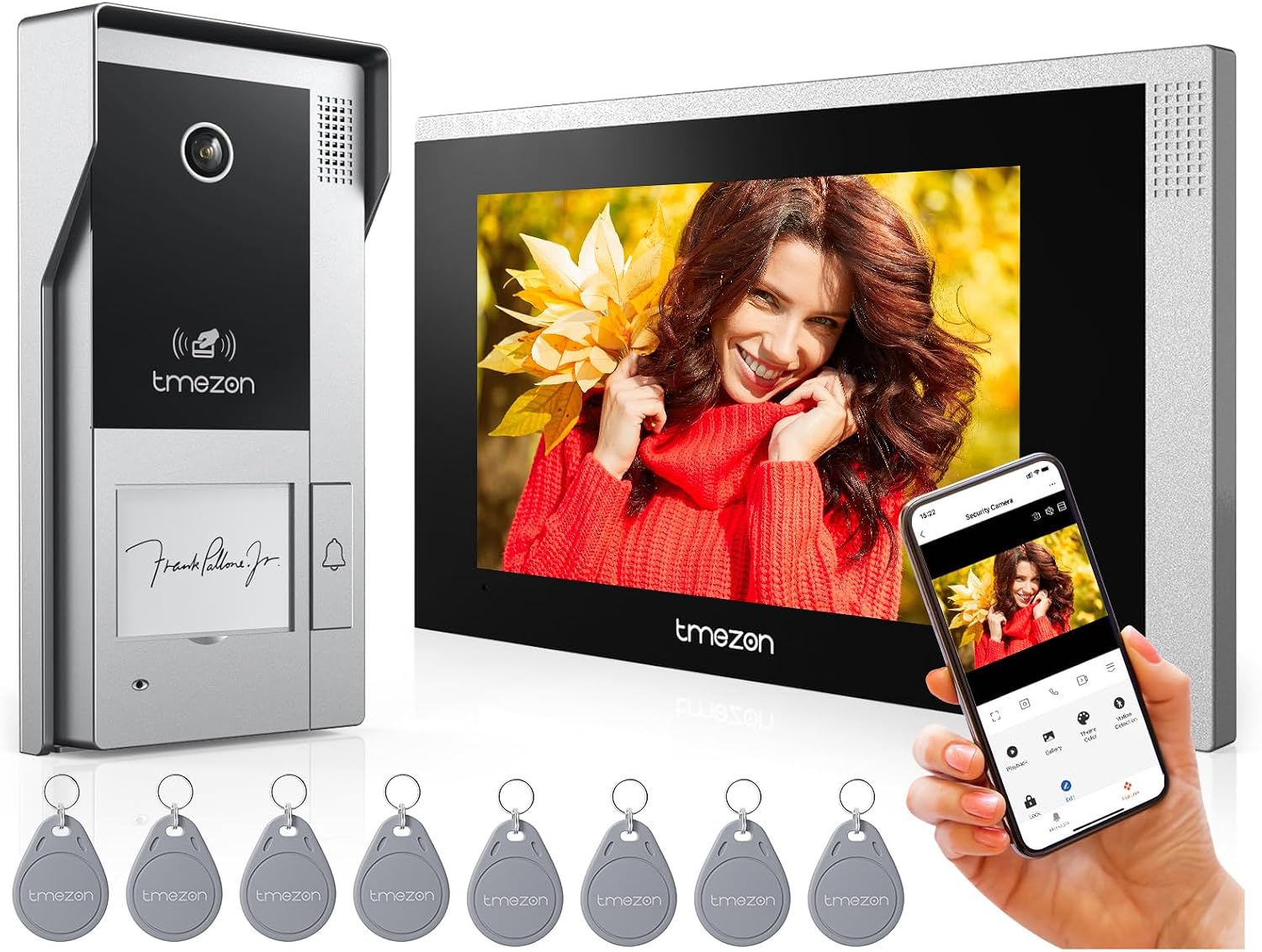 TMEZON WiFi Video Intercom System Doorbell with Camera and 7 Inch Monitor IP Wired Video Door Phone 1080P Wired Night Vision,No Monthly Fees, Support Remote Unlock Door Release,Snapshot, Tuya