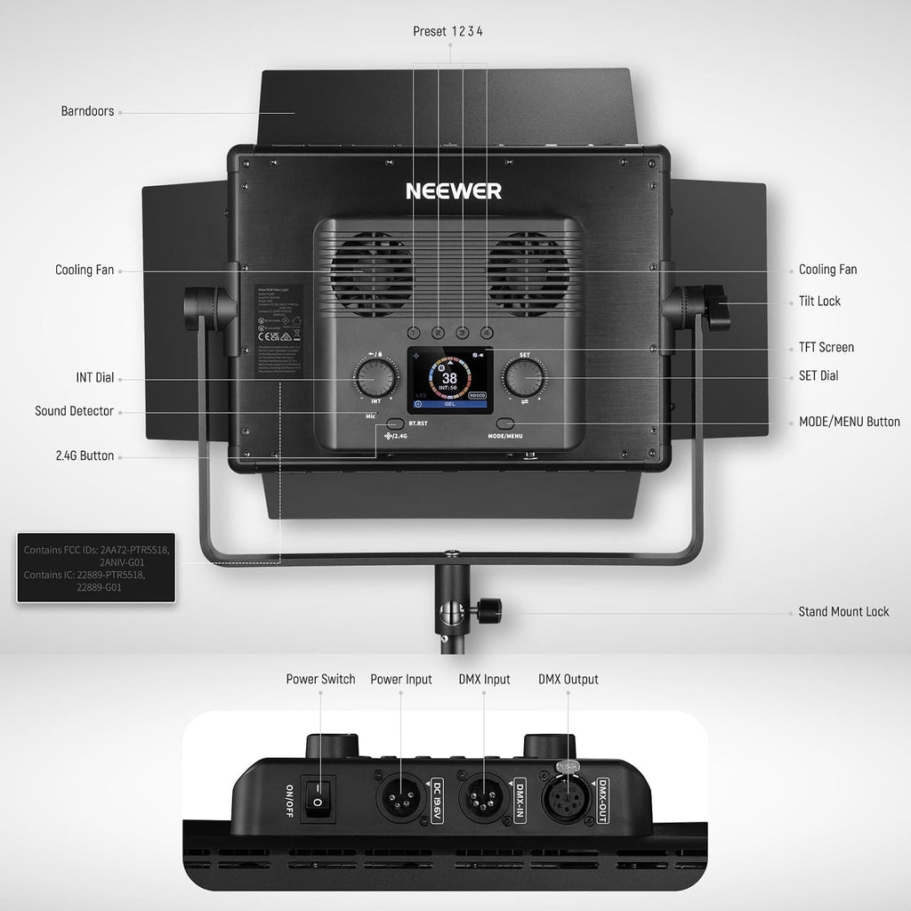 NEEWER PL60C RGB LED Panel Video Light APP/2.4G/DMX Control, 60W 23000Lux/0.5m 2500K-10000K RGBCW Pro Photography Studio Lighting /18 Scenes/V Battery Powered for Outdoor Filming Recording Streaming