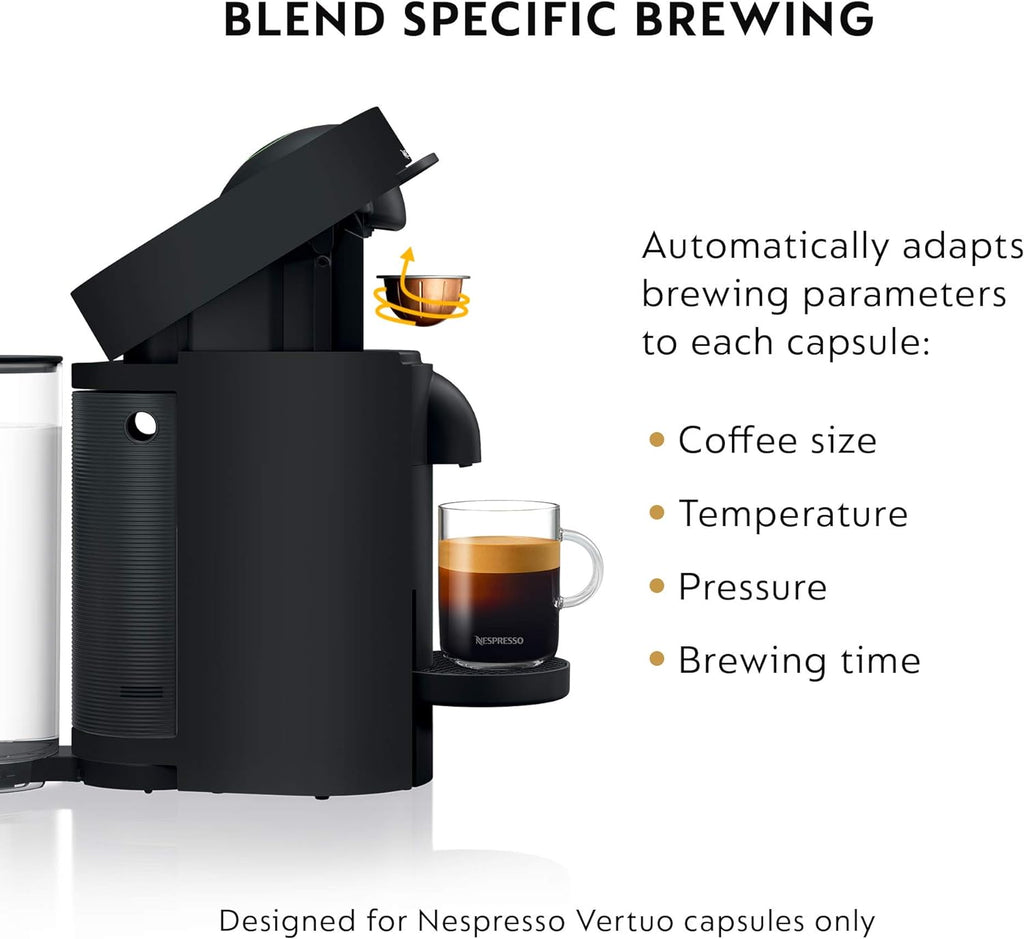 Nespresso Vertuo Plus Deluxe Coffee and Espresso Maker by De'Longhi, Matte Black, 3.8 Pounds