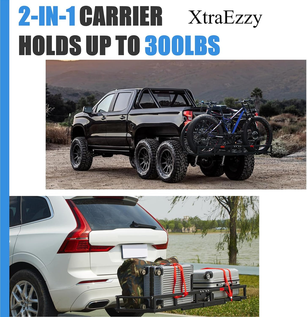 Hitch-Mount Bike Rack for Ebike Heavy-Duty - Comes with Cargo Carrier Fits 2 Electric Fat-Tire Mountain Bicycles Fits 2' Receiver for Car SUV Truck RV Minivan (Blue)