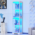 BROTTAR Glass Display Cabinet, 4-Tier Curio Cabinets with 3 Color Lights for Collectibles, Storage Cabinet with Door, Glass Display Case & Bookcase with Human Body Sensor, White