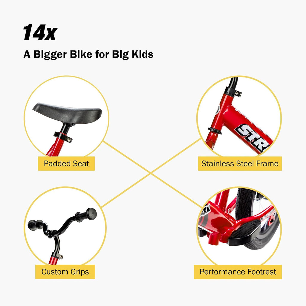 Strider 14x Classic, Balance Bike for Kids 3 to 6 Years - Includes Custom Grips, Padded Seat, Performance Footrest & All-Purpose Tires - Easy Assembly & Adjustments