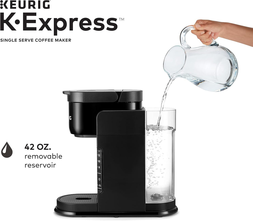 Keurig K-Express Coffee Maker, Single Serve K-Cup Pod Coffee Brewer, Black, 12.8' L x 5.1' W x 12.6' H & Travel Mug Fits K-Cup Pod Coffee Maker, 1 Count (Pack of 1), Stainless Steel