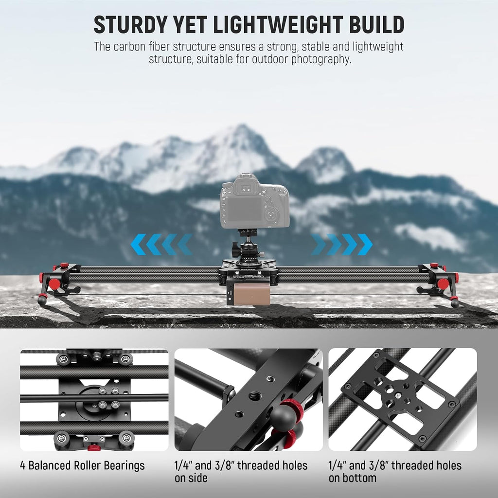 NEEWER 31.5'/80cm Motorized Camera Slider, App Wireless Control DSLR Carbon Fiber Dolly Rail Slider with 4400mAh F750 Battery (Charger Not Included), Support Video Mode, Time Lapse Photography, ER1-80