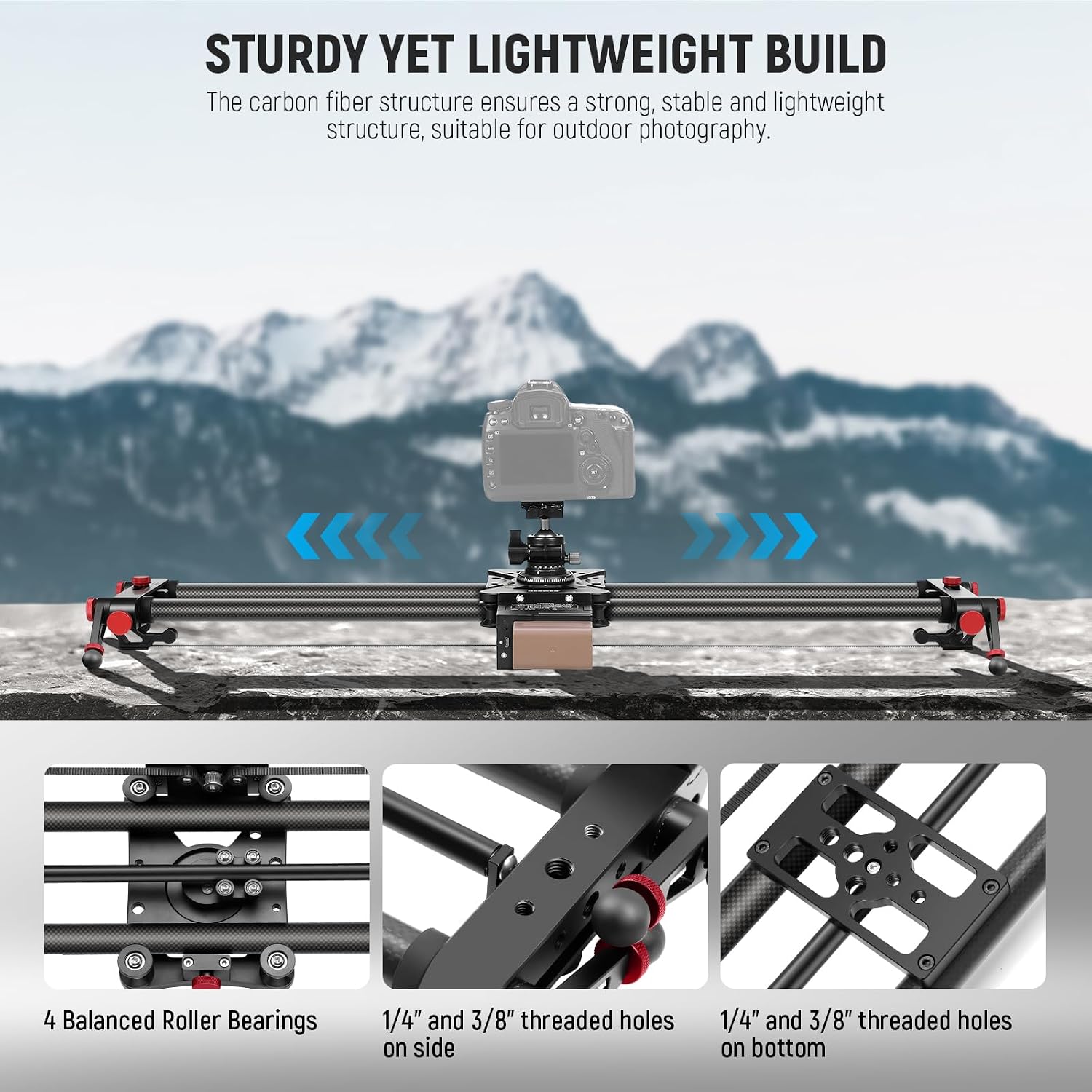 NEEWER 31.5'/80cm Motorized Camera Slider, App Wireless Control DSLR Carbon Fiber Dolly Rail Slider with 4400mAh F750 Battery (Charger Not Included), Support Video Mode, Time Lapse Photography, ER1-80