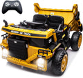 NEWQIDA Ride on Dump Truck, 12V Kids Electric Car with Remote Control for Toddlers Ride on Construction Vehicles with Electric Dump Bed/Shovel, 19' Spacious Seat, Soft Start, Music, Bluetooth, Yellow