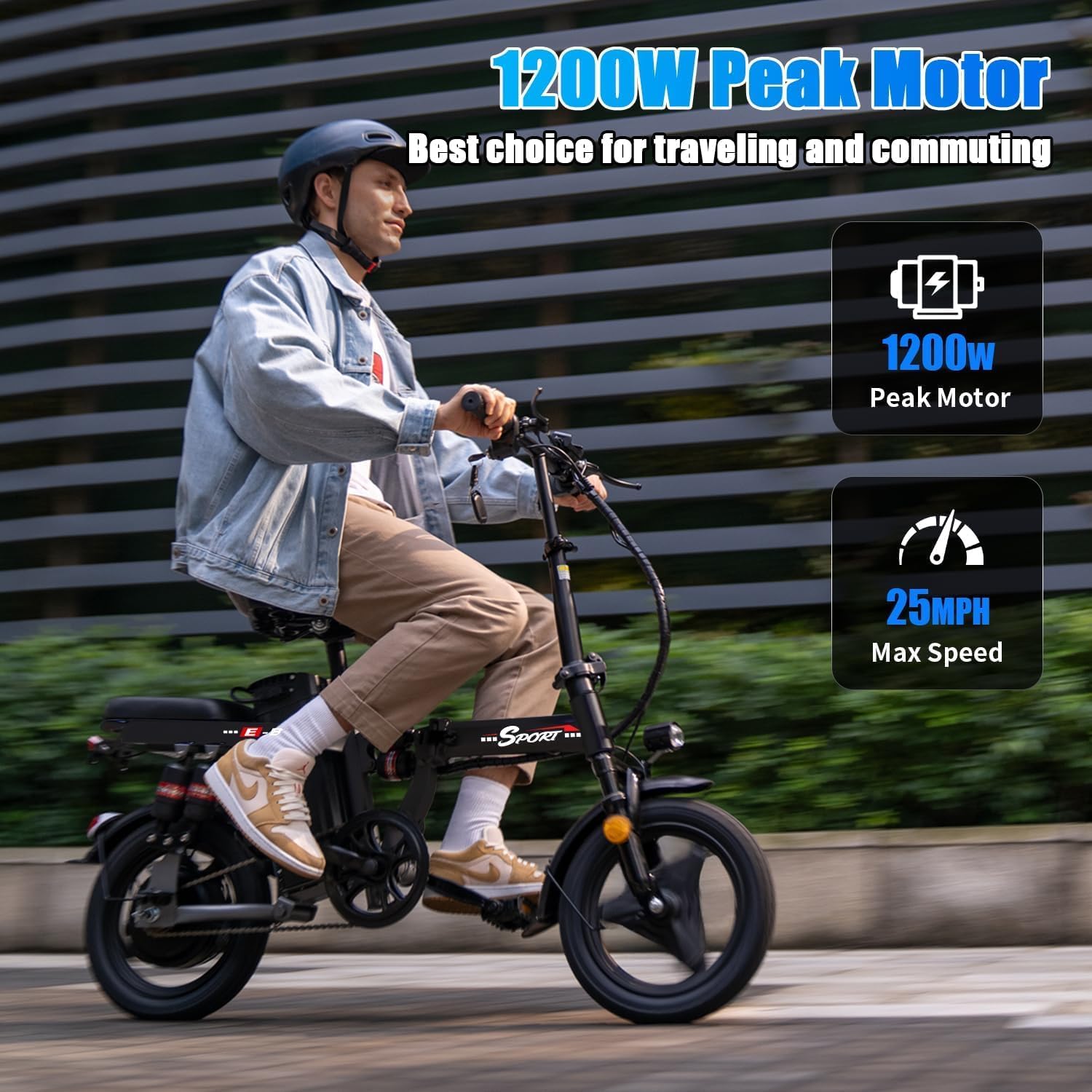ASKGO Electric Bike for Adults Teens, 800/1200W Peak Folding Ebike, 22/25MPH & 30/45 Miles Range, Dual Suspension & Dual Brake, 3-Speed Modes, 14' Portable Electric Mini Bike, Commuting Ebike