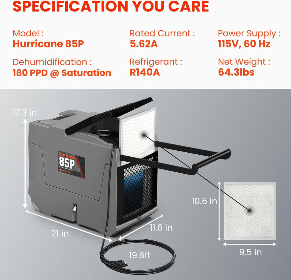 Abestorm 180 PPD Commercial Dehumidifier with Pump, Industrial Dehumidifiers to 2300 Sq.ft for Crawl Space, Water Damage Restoration, Basement, and Garage, with Auto Defrosting, Memory Starting