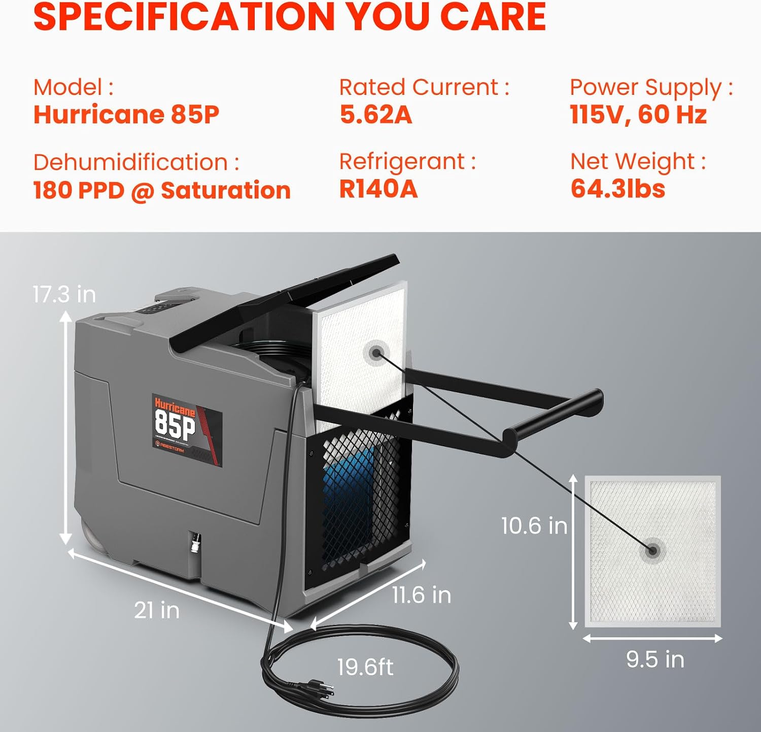 Abestorm 180 PPD Commercial Dehumidifier with Pump, Industrial Dehumidifiers to 2300 Sq.ft for Crawl Space, Water Damage Restoration, Basement, and Garage, with Auto Defrosting, Memory Starting