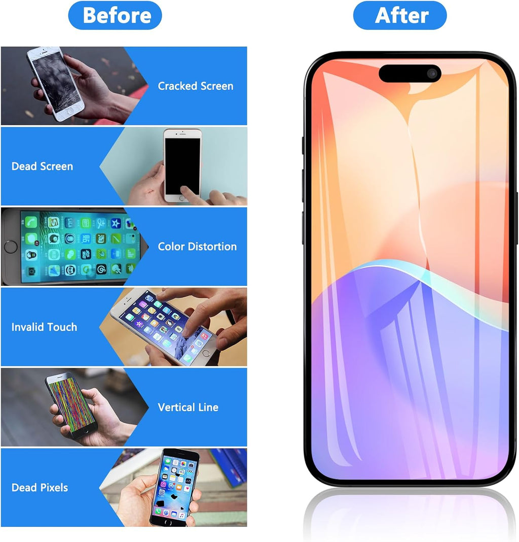 for iPhone 16 Pro Max Screen Replacement, 6.9 inch LCD Display 3D Touch Full HD Digitizer Frame Assembly, Compatible with A3296,A3084,A3295,A3297 Models, Repair Kit + Screen Tempered Protector