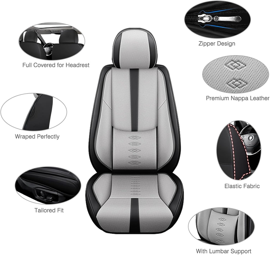 Leather Seat Covers for Lexus TX 500h 2024 2025,Car Seat Covers Front Set,Waterproof Car Seat Protectors with Airbag,Comfort Interior Cover Seats for Cars(Black+Grey)