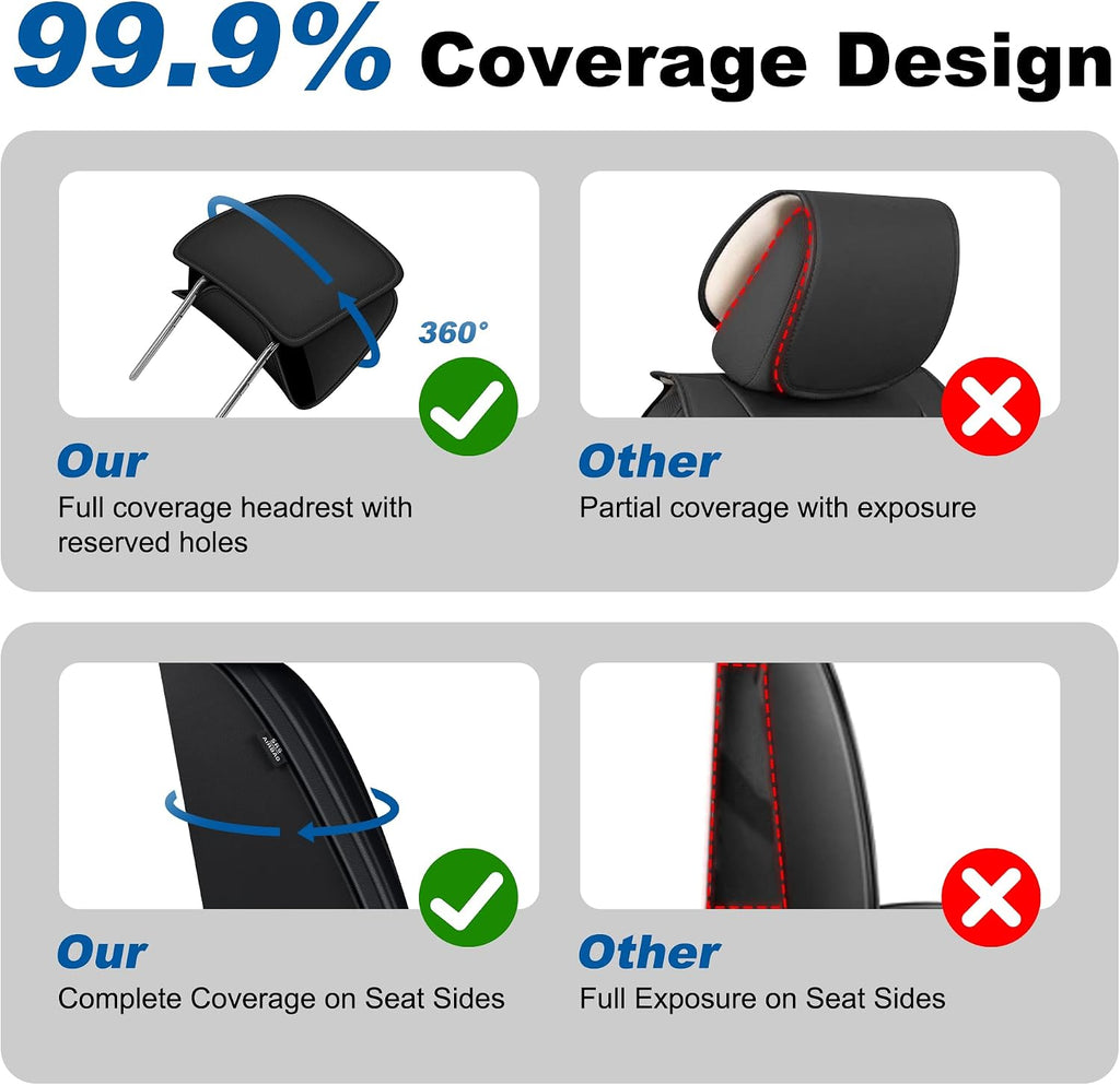 Seat Covers Fit for Truck Chevy Silverado GMC Sierra 1500/2500/3500HD Trail Boss Z71 2007-2025 2026 Double Extended Cab Waterproof Faux Leather Protectors(5 Seats,Black)