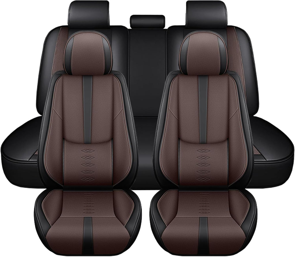Leather Seat Covers for Toyota Land Cruiser 2000-2024,Premium Car Seat Covers Full Set,Waterproof Car Seat Protectors with Airbag,Comfort Interior Cover Seats for Cars(Black+Brown)