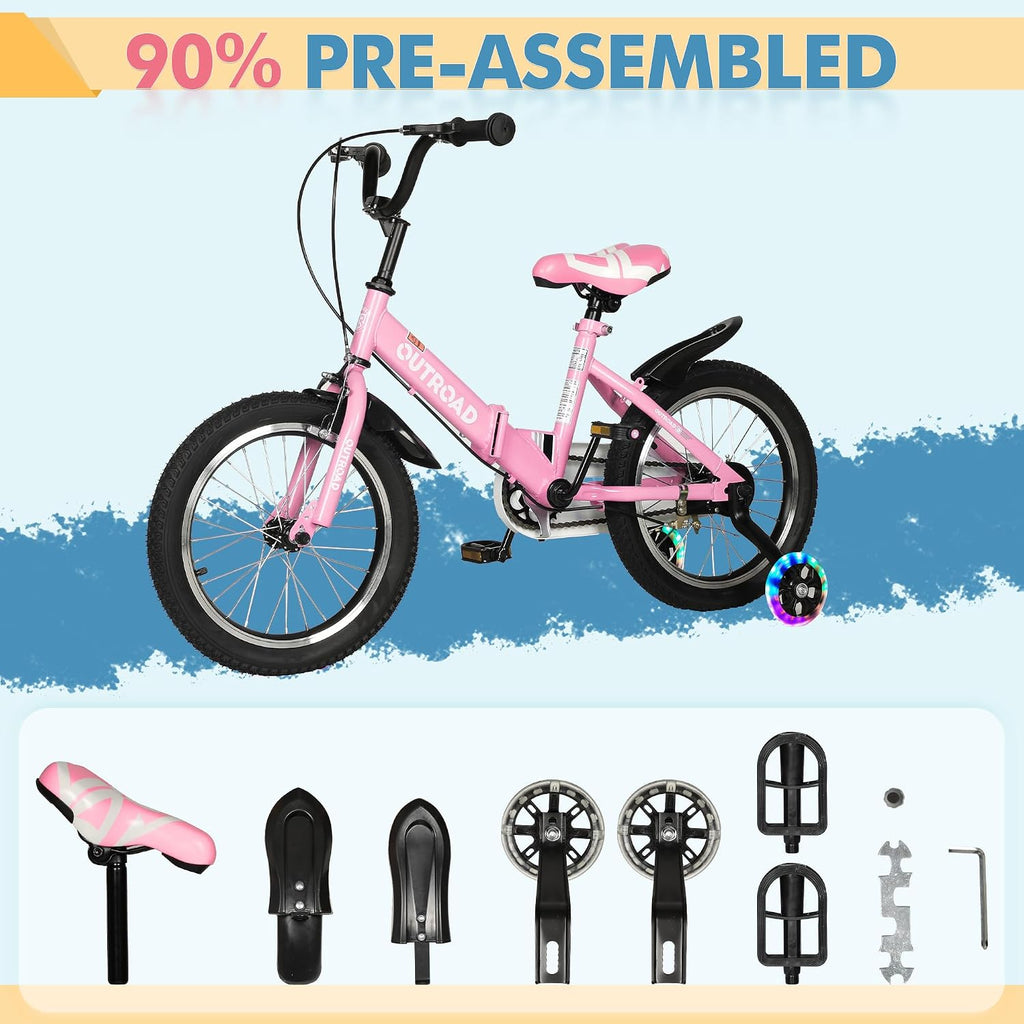 SUNCROWN Kids Bike, 14 16 18 Inch Children Bicycle, Foldable Toddler Bike for Boys & Girls Age 3-10 Years with Flash Lighting Training Wheel