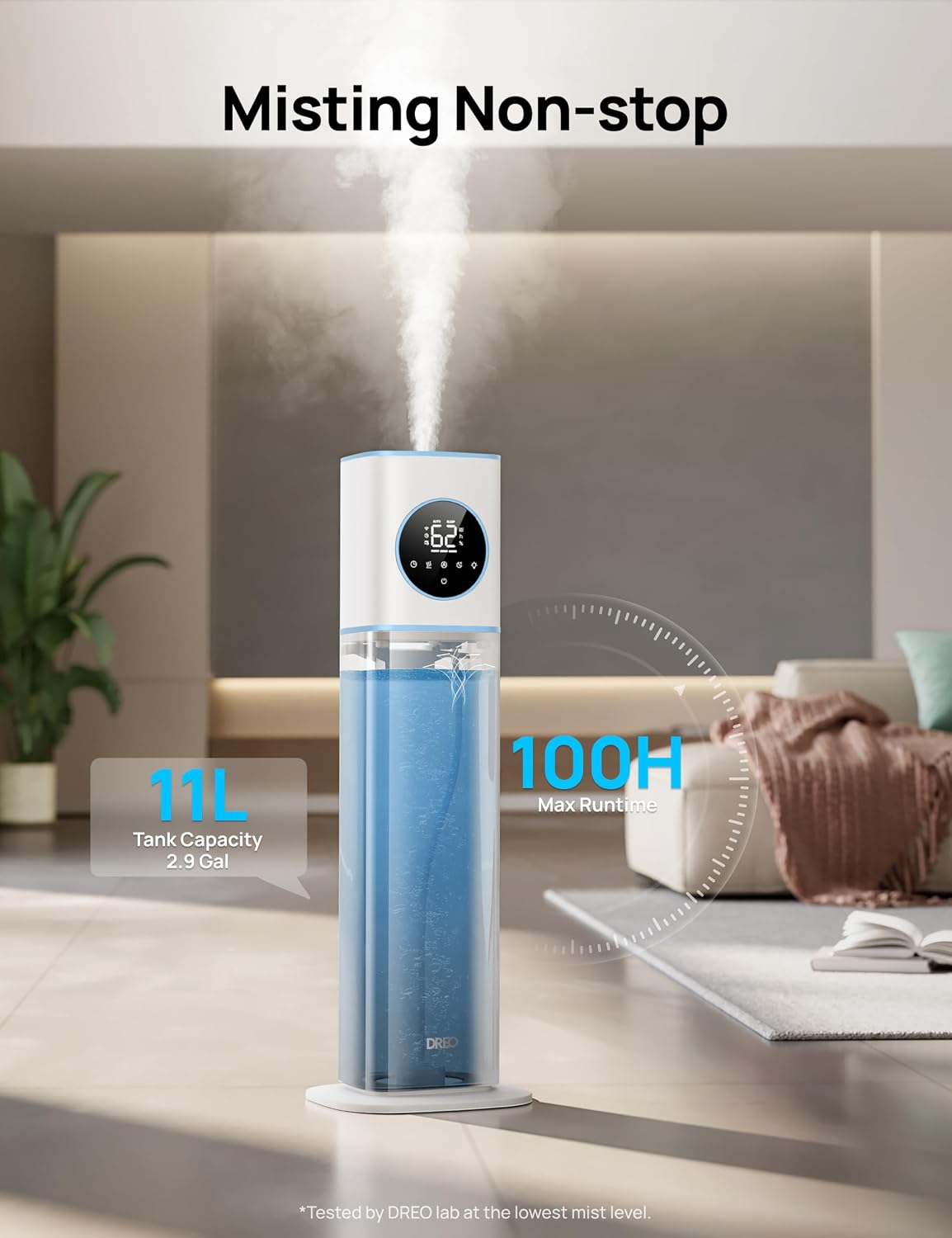 DREO HM735S 11L Smart Humidifier Large Room 700 ft², 100H Cool Mist Air Humidifiers for Bedroom, Top-Fill, Clean Tank Technology, 26dB, Auto Mode, Aroma Box, RGB, Remote & APP Control, Baby, Blue