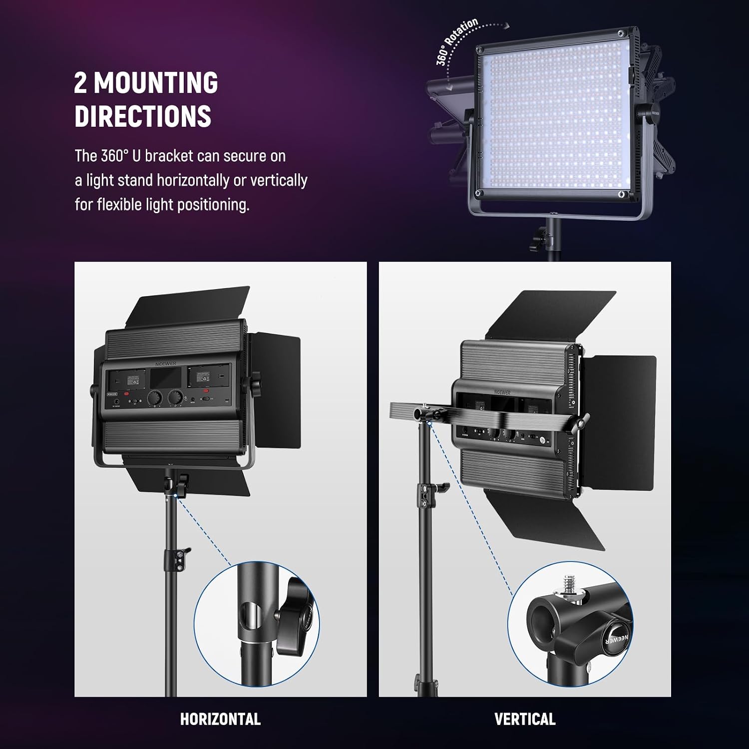 NEEWER 2 Pack RGB1200 LED Video Light with APP/2.4G Control, Key Lighting Kit with Tripod Stands & Bag for Streaming Recording Studio Photography, 60W/22000Lux/1% Min Dimming/360° RGB/CRI97+/TLCI98+
