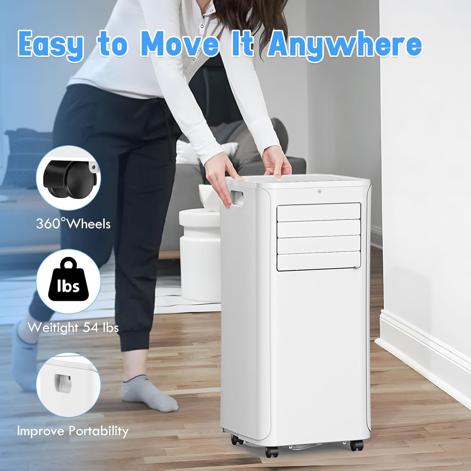 12,000 BTU Portable Air Conditioner With Heat, Wifi 3-in-1 AC Unit with Dehumidifier & Fan, Quiet Operation for Bedroom, Cools up to 550 sq.ft, 24-Hour Timer, Remote & Window Installation Kit