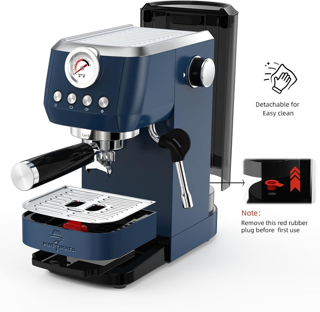 MAttinata Espresso Machine 20 Bar, Espresso Coffee Maker with Professional Milk Frother Steam Wand for Cappuccino & Latte, 49oz Removable Water Tank for Home, Blue