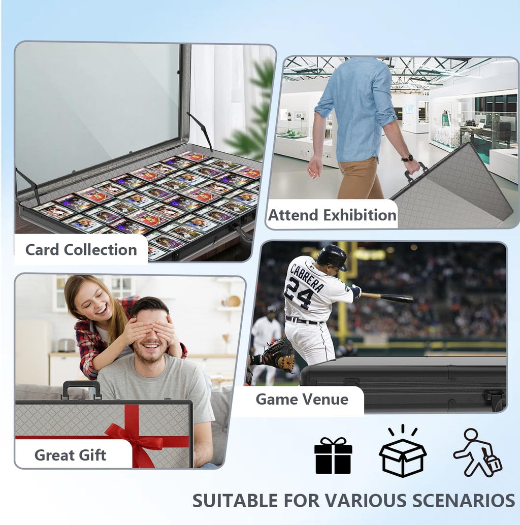 Card Display Case Large Aluminum 34' L x 22' W, Lockable Trading Card Display with Handle, 3' H Portable Trade Show Display Case for Sports Card/TCG/Jewelry Collection, Black