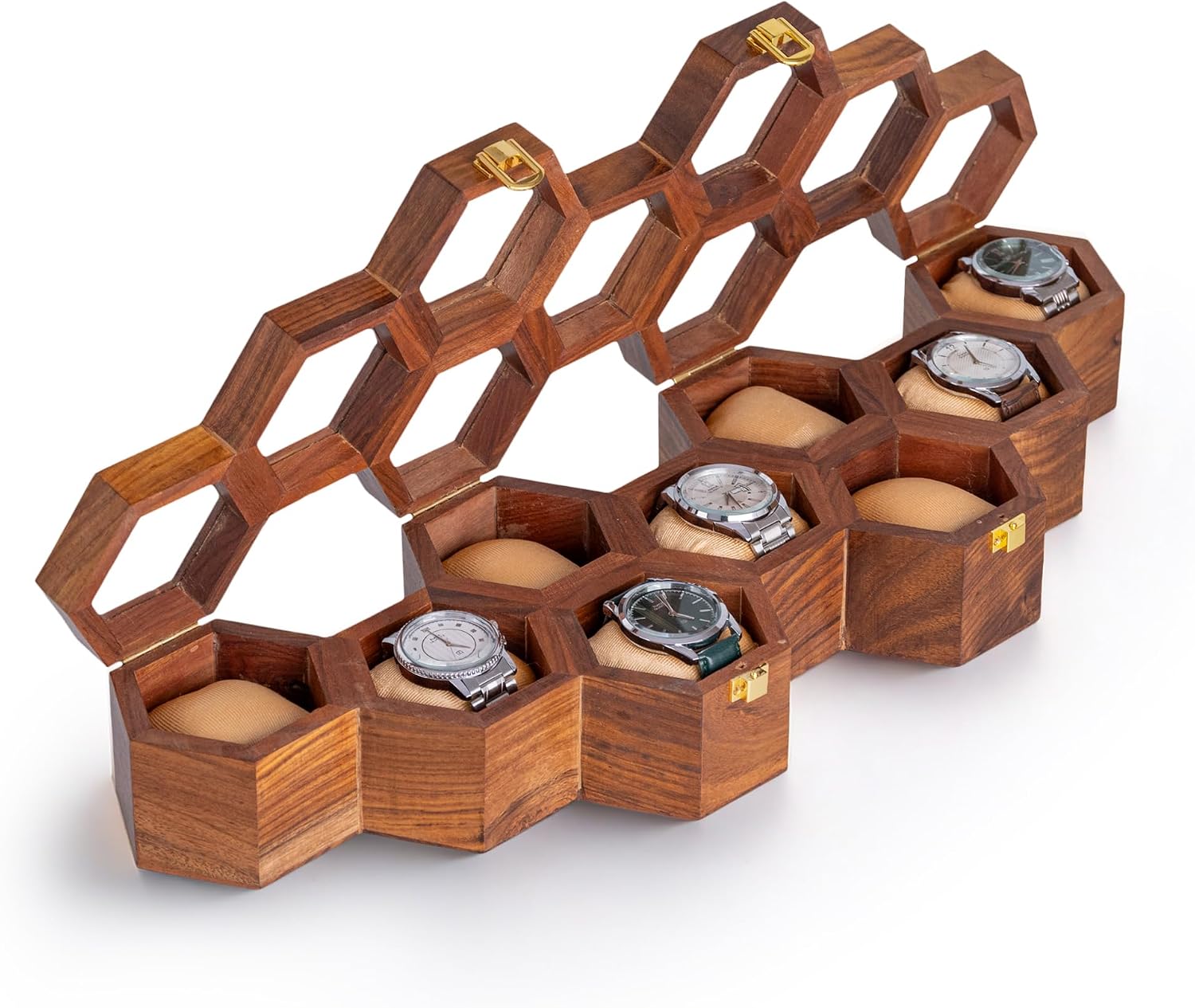 Men's Watch Box Organizer – Dark Rosewood Display Case with Glass Lid, Stylish Travel Watch Storage, Gift for Him (9 Slot)