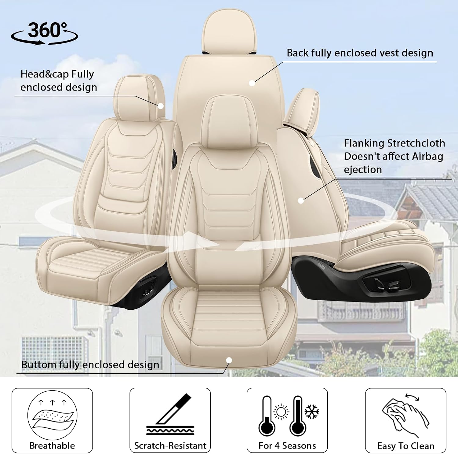 Fit for Toyota Highlander 2001-2025 Custom Seat Covers, PU Leather Car Seat Covers, Full Coverage Protection, Thick Cushioning Seat Protectors(Standard Front Row/Beige)