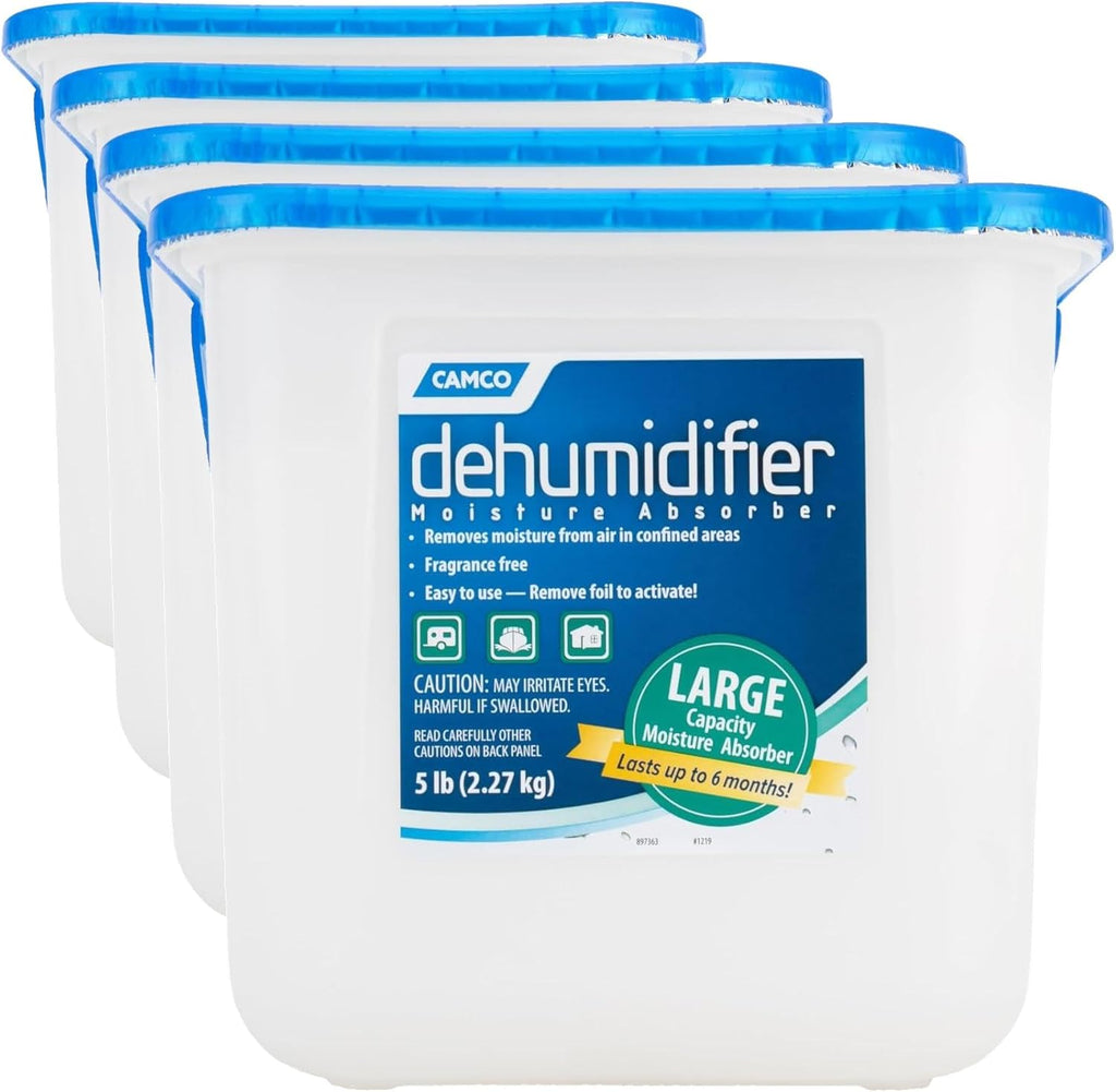 Camco Moisture Absorber Bucket - Features Fast-Acting Moisture-Absorbing Agent - No-Fragrance Beads – Use with RV Storage,Camper Organization & More (44282),(Pack of 4)