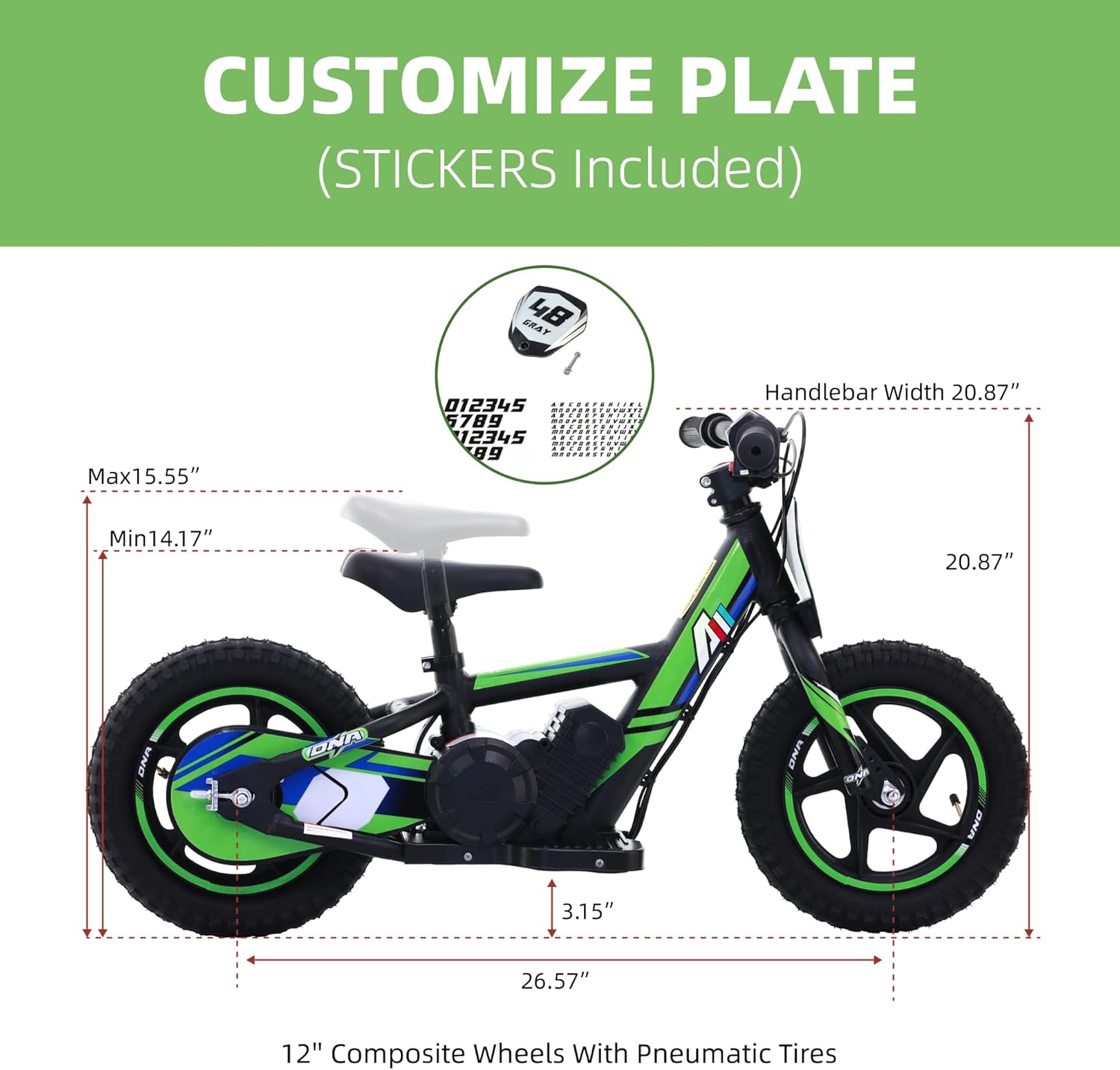 AIII Lightweight Electric Dirt Bike for Kids, 170/340W Electric Motorcycle Up to 10/12MPH, 24V Detachable Battery, Hand-Operated Dual Brakes Electric Balance Bike for Ages 3-6/5-12