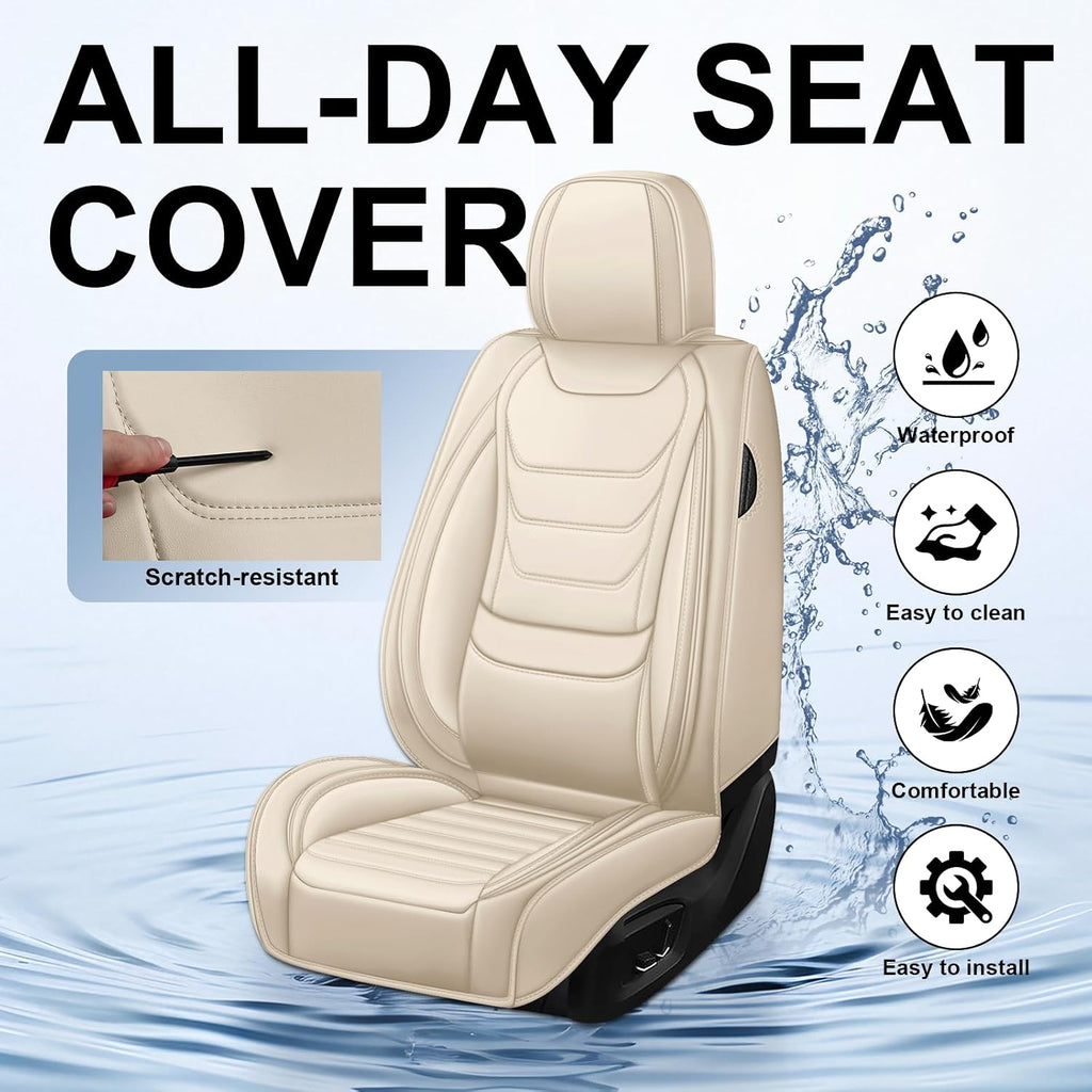 DHAEY Car Seat Covers for Buick Encore GX 2020-2026, Family Seat Covers, Nappa Leather, Wear-Resistant, Anti-Slip, Waterproof, 2PCS Front, Beige